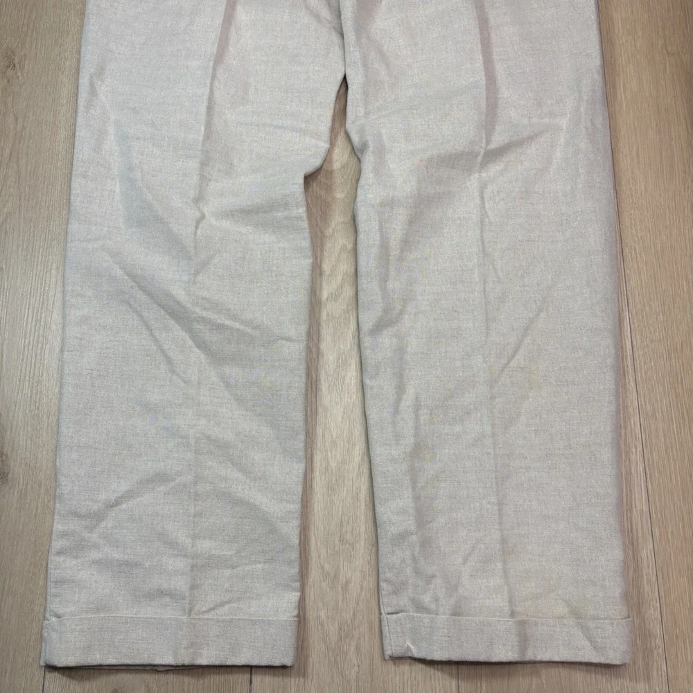 Dockers Khakis Mens 38x32 No Wrinkle Linen Pleated Pants Classic Fit Beige Cuff